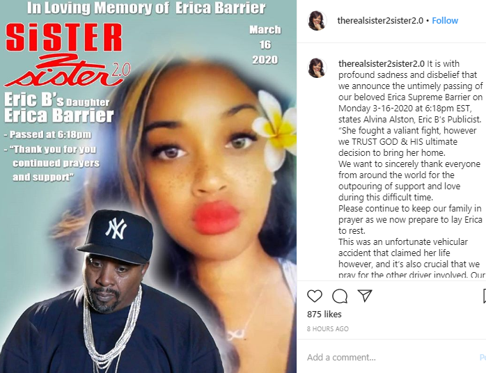 Hip-Hop Legend Eric B.’S Daughter Erica Barrier Dies After Car Crash