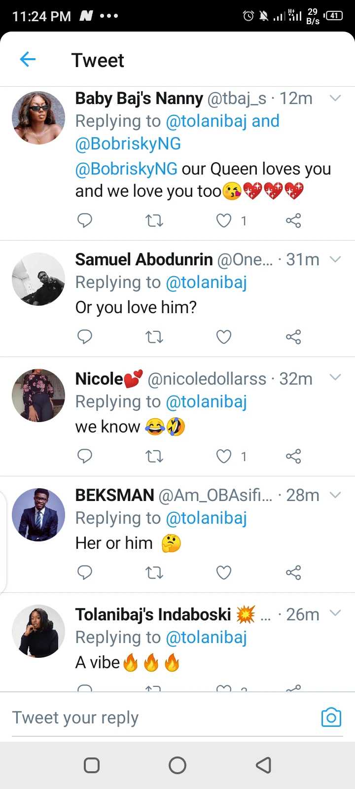 Nigerians Blast Tolanibaj For Calling Bobrisky A ‘Woman’