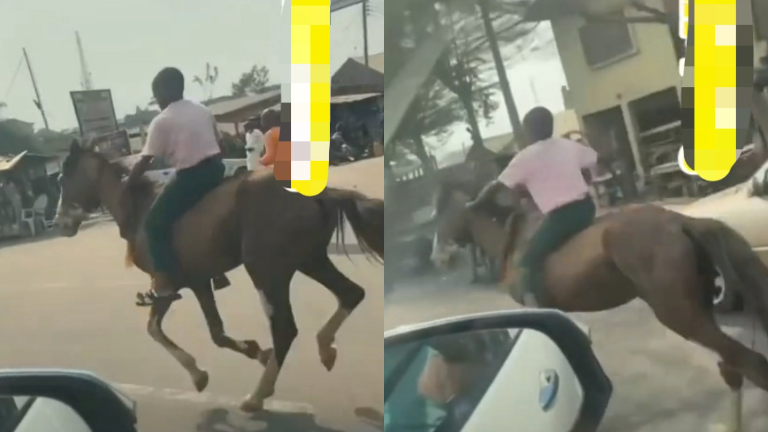 Little boy spotted riding horse home from school in Abeokuta